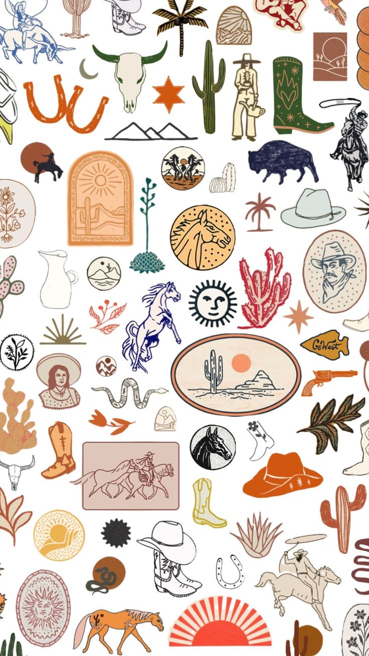 an assortment of different types of stickers on a white surface with cactuses and other items