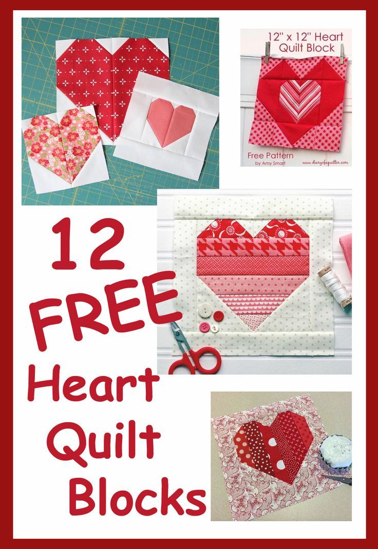 heart quilt blocks with the words 12 free heart quilt blocks on it and pictures of them