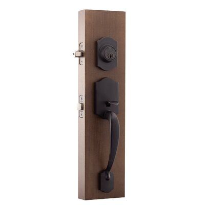 a door handle on a wooden door