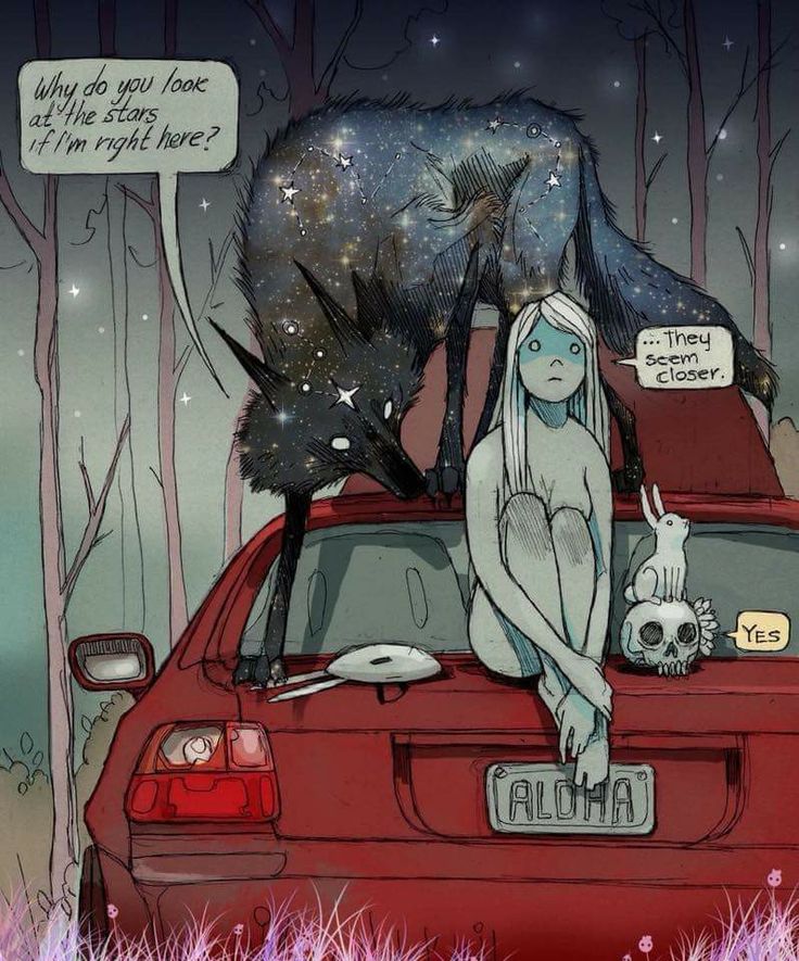 a woman is sitting on the hood of a car with an animal in it's trunk