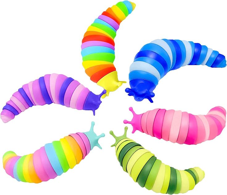 six colorful caterpillars are arranged in a circle