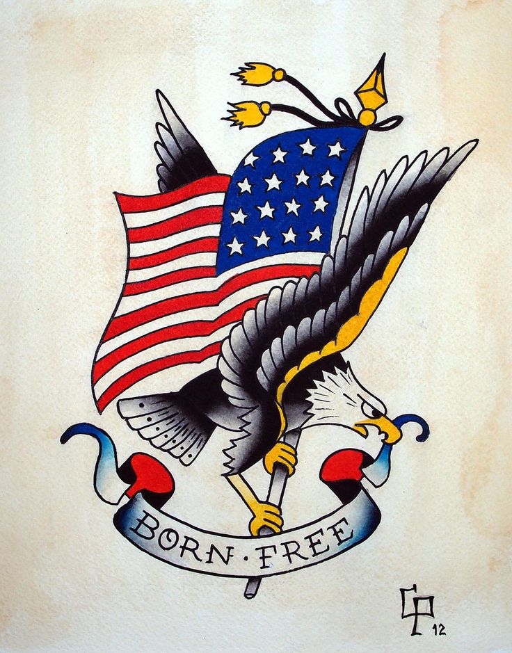 an american flag and eagle with the word born free on it's back side