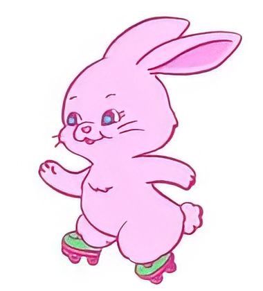 a drawing of a pink bunny skating