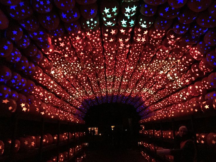 the inside of a building with many stars on it