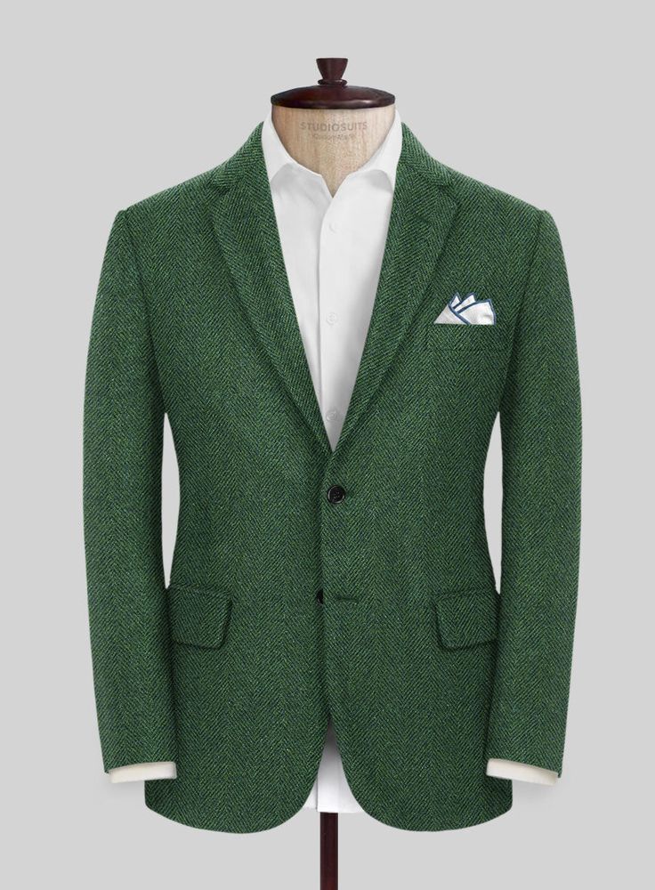 Designed to evoke power, our Highlander Heavy Green Herringbone Tweed Jacket has an aesthetic flair that always shines at special events. Tailored with pure wool fabric, our jacket is cut from cloth with a traditional herringbone weave pattern that leaves a charismatic presence. Our jacket's stunning green shade encaps Green Tweed Jacket, Green Tweed Suit, Grey Tweed Suit, Herringbone Tweed Jacket, White Linen Suit, Green Velvet Jacket, Peaky Blinders Suit, Custom Dress Shirts, Royal Blue Suit