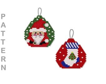 two cross stitch christmas ornament designs, one in red and the other in green