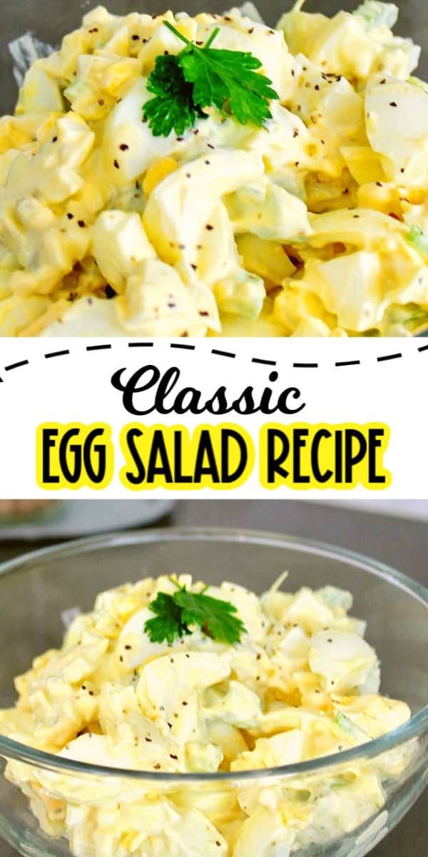 an egg salad in a glass bowl with parsley on top and the same side