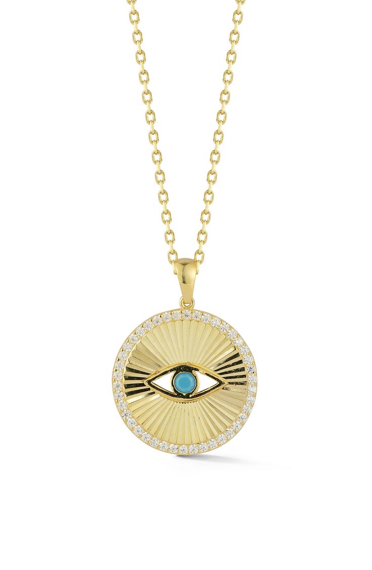 Make the scene in a necklace that demands to be seen. 18" length; 3/4" pendant drop 14k gold plate or sterling silver plate/cubic zirconia Made in Turkey Makeup For Moms, Eye Pendant Necklace, Kate Spade Sunglasses, Eye Pendant, Designer Crossbody Bags, A Necklace, Fragrance Design, Sandals Brands, Keep Jewelry