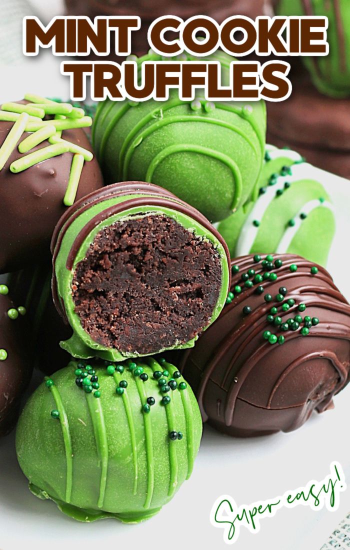 green and chocolate desserts on a plate with sprinkles