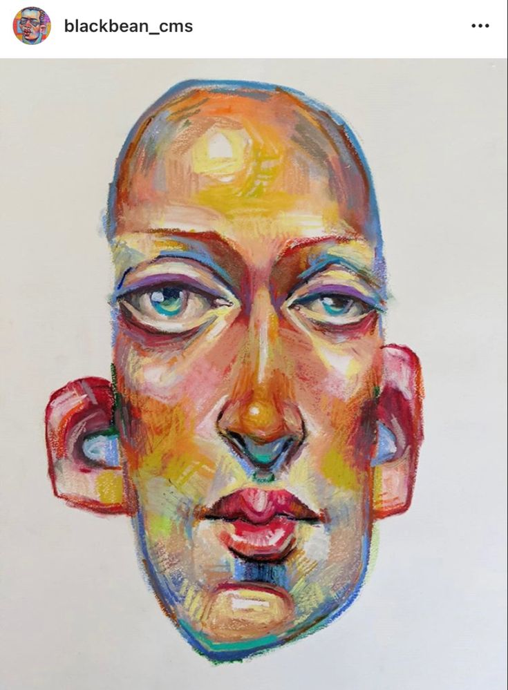 a drawing of a man's face with multiple colored parts