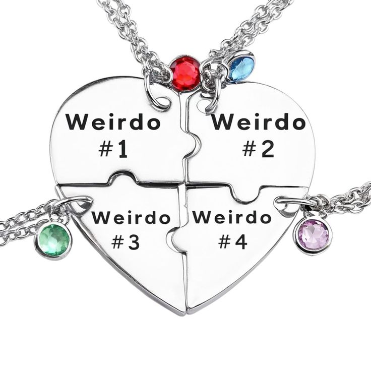 PRICES MAY VARY. Interlocking Friendship Symbol: This unique set of four Weirdo1 Weirdo2 Weirdo3 Weirdo4 necklaces combines to form a heart shape, a timeless symbol of enduring friendship, perfect for four best friends to showcase their bond. Distinctive Design: The distinct Weirdo1, Weirdo2, Weirdo3 Weirdo4 designs infuse individuality into each necklace, making them not only meaningful but also visually intriguing. Stainless Steel Material: Made from high-quality stainless steel, these necklac Matching Necklaces For 2 Best Friends, Polymer Clay Jewelry Necklace Best Friends, Best Friend Necklaces For 2 Cheap, Bff Necklaces Magnetic, Friendship Necklaces For 2 Kids, Friendship Necklaces For 9, Pizza Bff Necklace, Friendshio Necklaces, Bff Gifts Necklaces