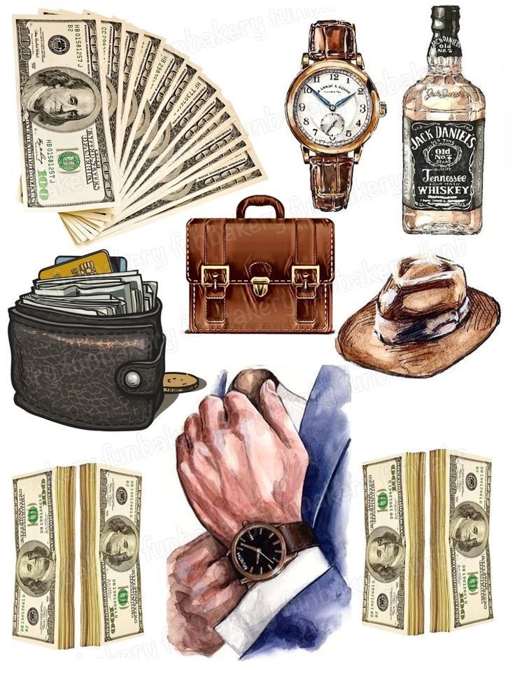 watercolor painting of money, watch, wallet and other items to be used in an article