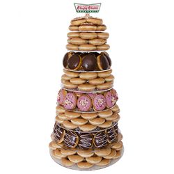 an advertisement for krispy kreme with donuts stacked on top of each other