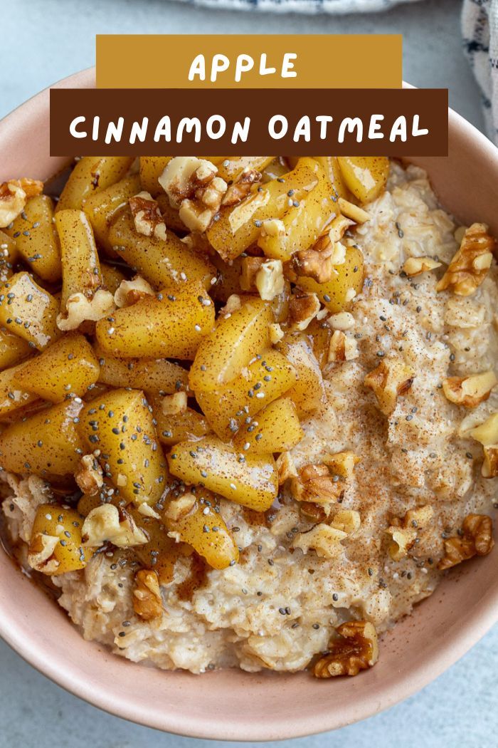 apple cinnamon oatmeal in a bowl with walnuts