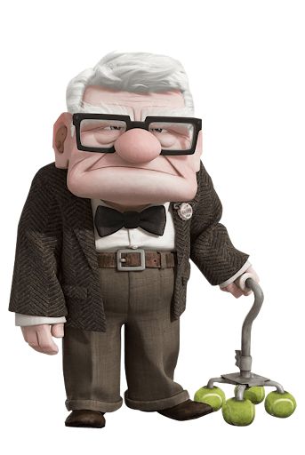 an animated character with glasses and a cane