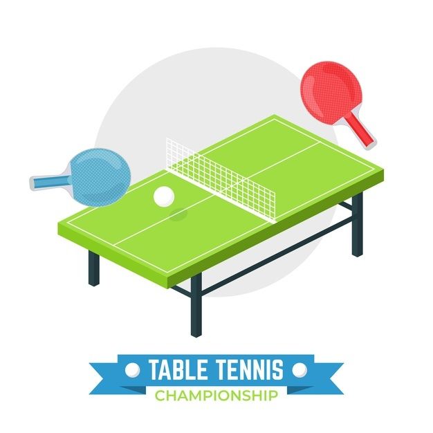 a ping pong table tennis game with two rackets and ball on it, flat style