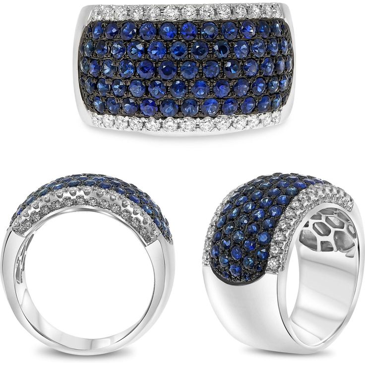 Roman & Jules 14K White Gold Round Sapphire and Diamond Half-Eternity Ring - 1.89 Carat Sapphire, 0.42 Carat Total Diamond Weight Luxury Channel Set Sapphire Ring For Anniversary, Formal Sapphire Ring With Pave Setting, Classic Sapphire Jewelry With Pave Setting, Fine Jewelry Sapphire Ring With Pave Setting, Fine Sapphire Jewelry With Pave Setting, Classic Sapphire Ring With Pave Setting, Classic Oval Sapphire Ring With Pave Setting, Elegant Sterling Silver Sapphire Ring With Pave Setting, Elegant Sapphire Ring With Pave Setting In Sterling Silver