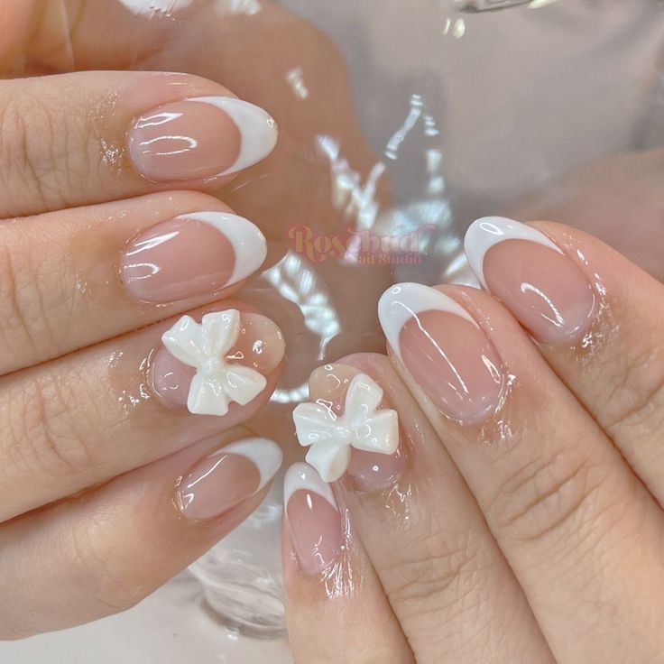 Acrylic Nails With Bows, Bows On Nails, Pearls Nails, Bows Nails, Nails With Bows, Coquette Girlies, Bows And Pearls, Bows Aesthetic, Rhinestones Nails