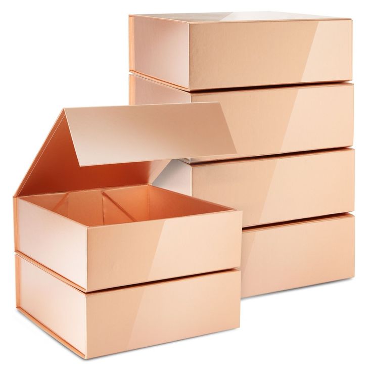 three open boxes sitting next to each other