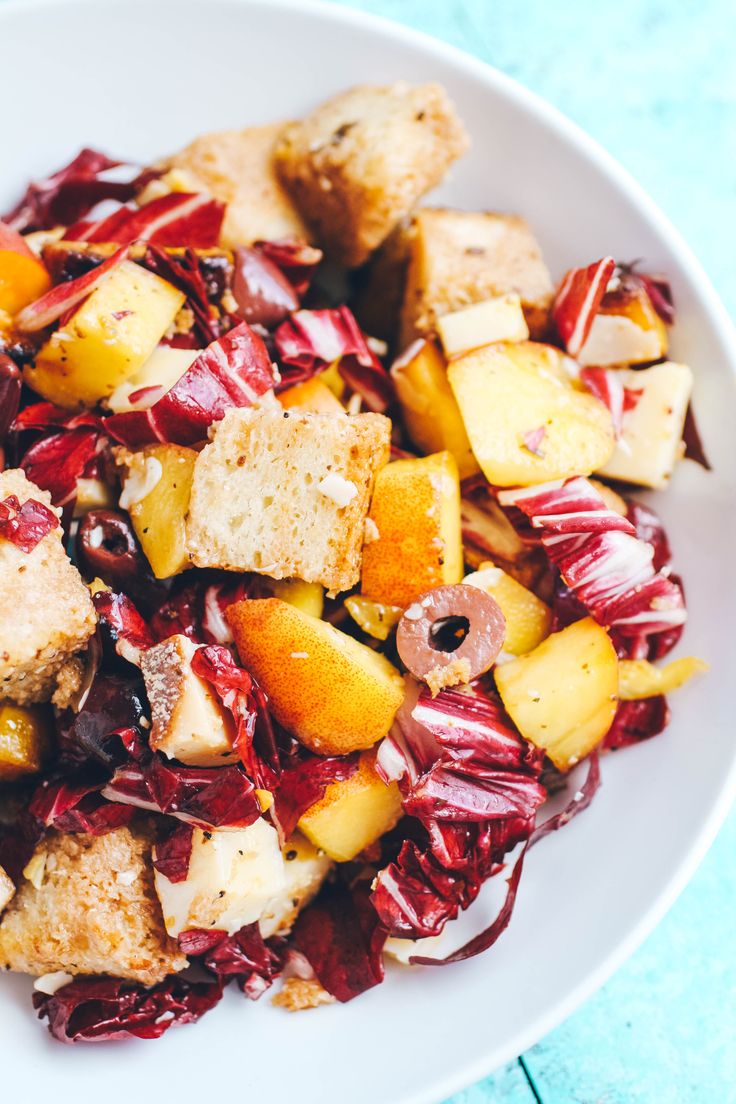 roasted beet, peach & radicchioo salad with panzanella dressing