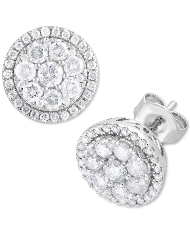 Achieve the next level of elegance with these glamorous diamond halo cluster stud earrings. Ring Guide, Diamond Halo, Jewelry Rings Engagement, 1 Carat, Halo Diamond, Earring Necklace, Ring Necklace, Diamond Rings, Next Level