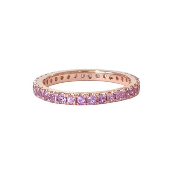 Purple Sapphire Full Pavé 14K Solid Gold Stack Eternity Band Ring (Real Purple Sapphire Gems Stackab Purple Sapphire, Eternity Band Ring, Handcrafted Rings, Sapphire Jewelry, Powder Pink, Eternity Band, Sapphire Gemstone, Eternity Bands, Jewelry Gift Box