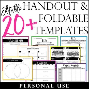 the ultimate bundle of printable handout and foldable templates for students to use