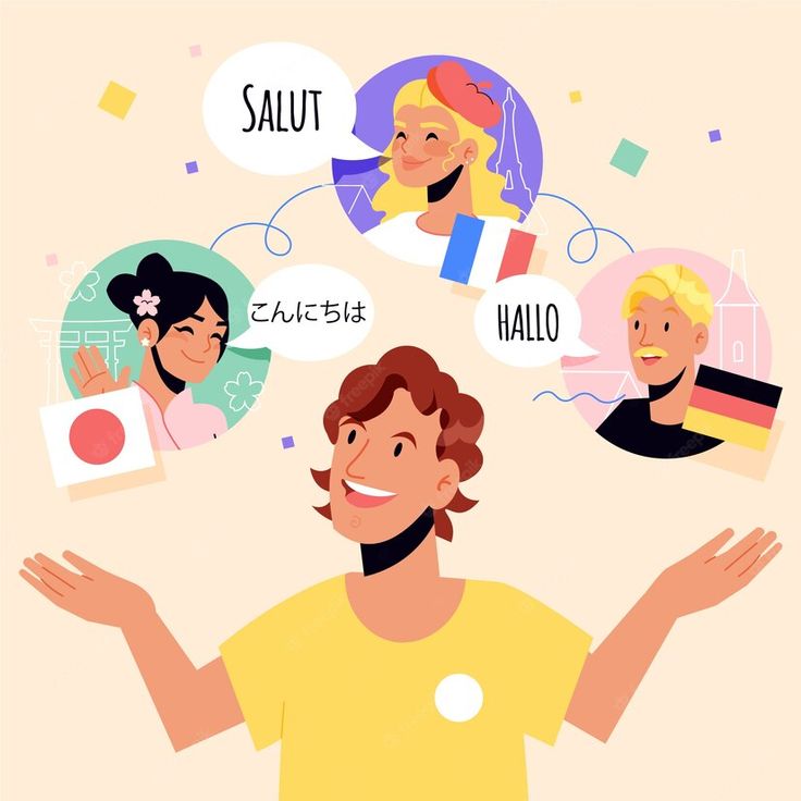 a man with his hands out in front of him is surrounded by speech bubbles that say salut, maleo, and femaleo