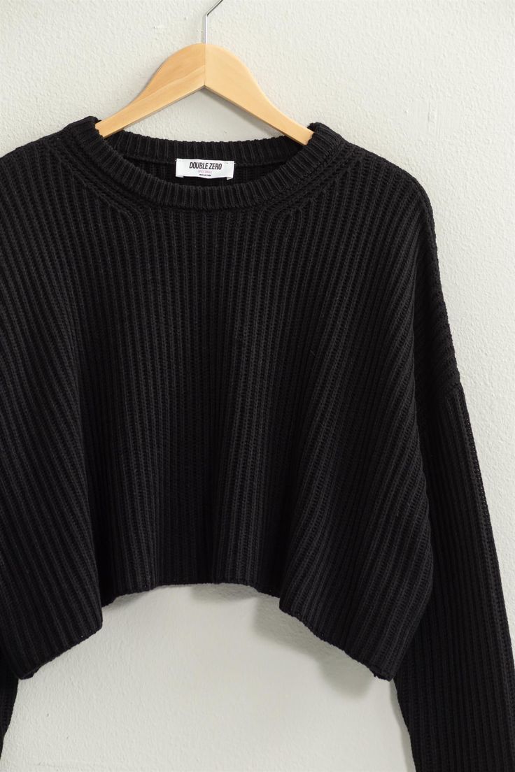 Rosie Cropped Sweater-Sweaters-Vixen Collection Crop Tops Winter, Black Cropped Sweater, Moroccan Oil Hair, Black Chocolate, Cropped Knit Sweater, Long Sleeve Outerwear, Ribbed Texture, Beauty Favorites, Short Sleeved Sweaters