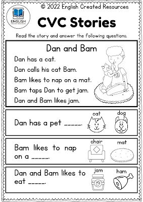 the cvc stories worksheet for children to learn how to read and write