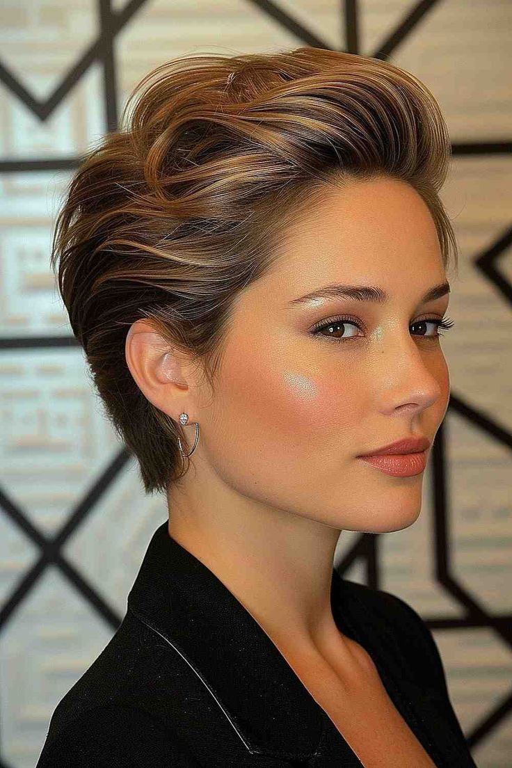 The Best Short Haircuts of 2024 Pixie Haircut Slicked Back, Slicked Back Pixie Cut, Pixie Blowout, Quiff Women, Swept Back Hairstyles For Women, Hollywood Short Hair, Slicked Back Hairstyle, Slicked Back Hairstyles Short Hair, Slicked Back Bob Short Hair