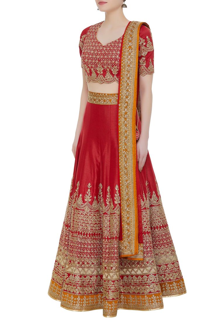 Red lehenga with placement floral motif work. Comes with scallop hem blouse and contrast border dupatta.
Components: 3
Neckline: V-neck
Sleeve Length: Half
Embellished
Cutout back blouse
Kamar latkans - Aza Fashions Festive Semi-stitched Lehenga With Embroidered Border, Bollywood Style Dress With Embroidered Border For Reception, Anarkali Choli With Embroidered Border In Dola Silk, Semi-stitched Sharara With Embroidered Border For Reception, Anarkali Choli With Embroidered Border For Reception, Semi-stitched Lehenga With Embroidered Border, Red Chanderi Lehenga With Intricate Embroidery, Anarkali Art Silk Choli With Embroidered Border, Semi-stitched Traditional Choli With Embroidered Border