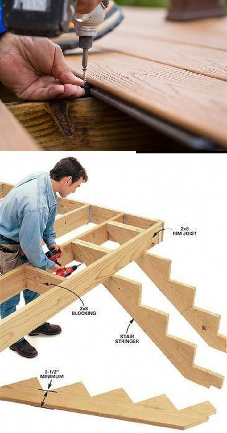 a man is working on some wooden steps