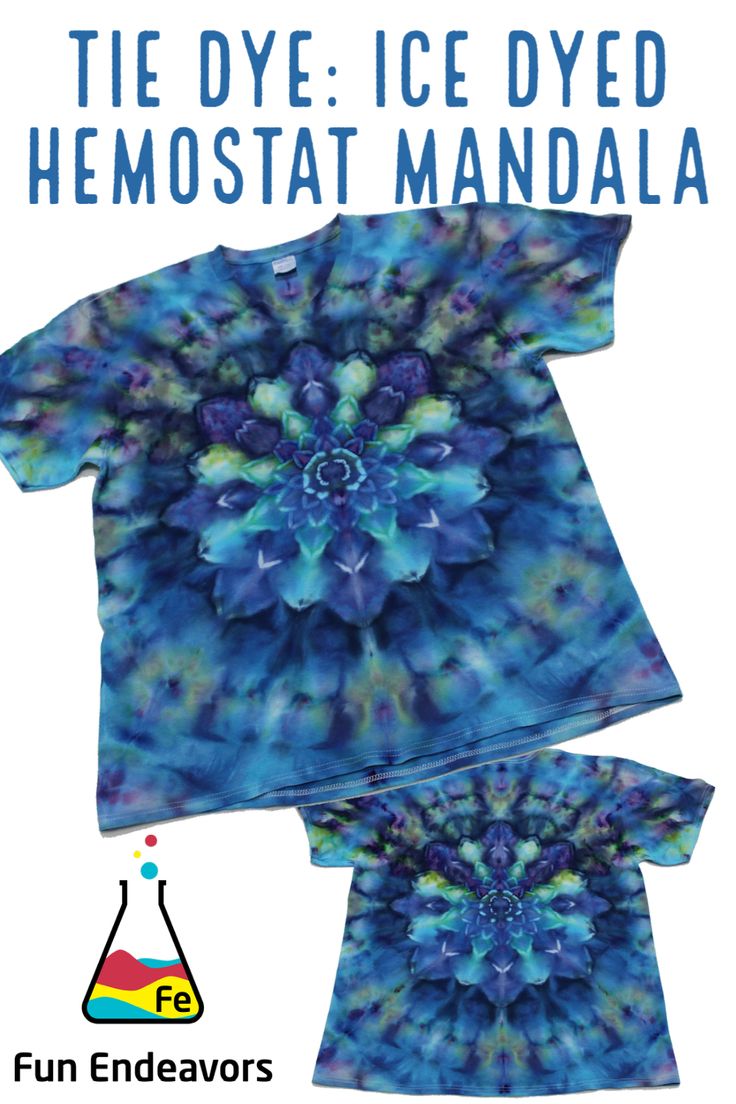 the dye ice dyed hemostat mandala is shown in blue and green