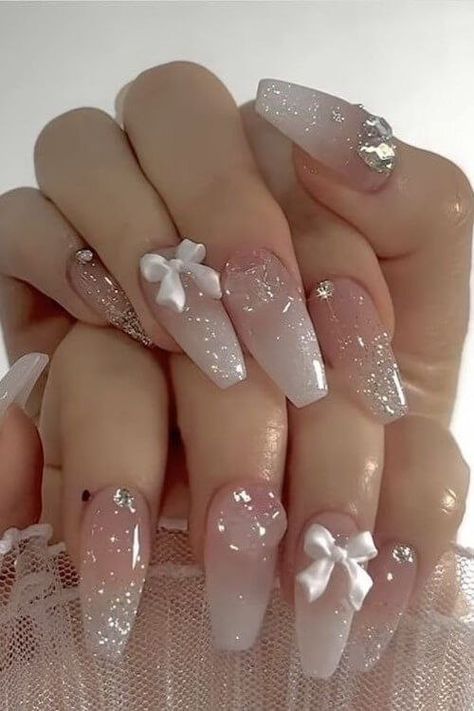 Princess Nail Designs, Coquette Nail, Bow Nail Designs, Soft Pink Nails, Fake Nails Designs, Girly Acrylic, Girly Acrylic Nails, Blush Nails, Aesthetic Nails