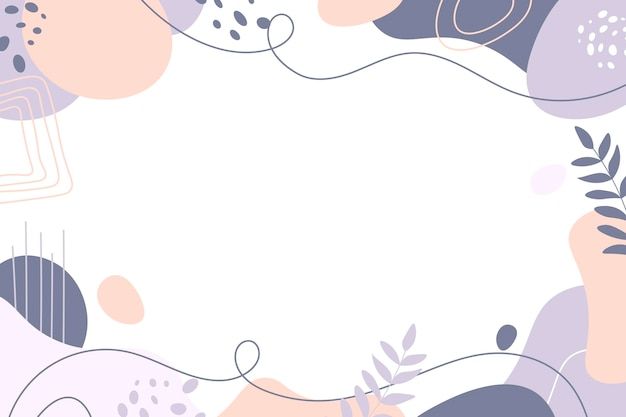 an abstract background with various shapes and lines in pastel colors, including leaves and dots