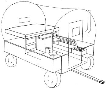 a drawing of a cart with a coffee cup on it