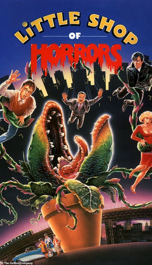 the little shop of horrors movie poster with children flying over an alligator in front of them