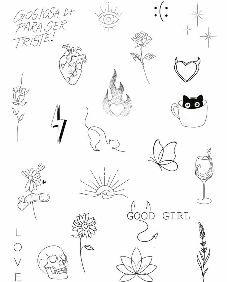 various tattoos on a white background with the words good girl