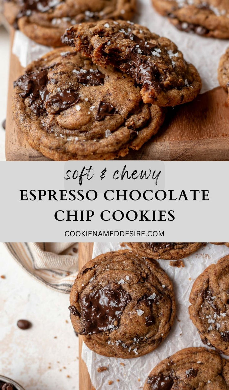 espresso chocolate chip cookies on tray with bite missing Espresso Chocolate Chip Cookies, Sweet Surrender, Homemade Chocolate Chip Cookies, Coffee Cookies, Desserts To Make, Baking Sweets, Homemade Chocolate, Eat Dessert, Christmas Baking