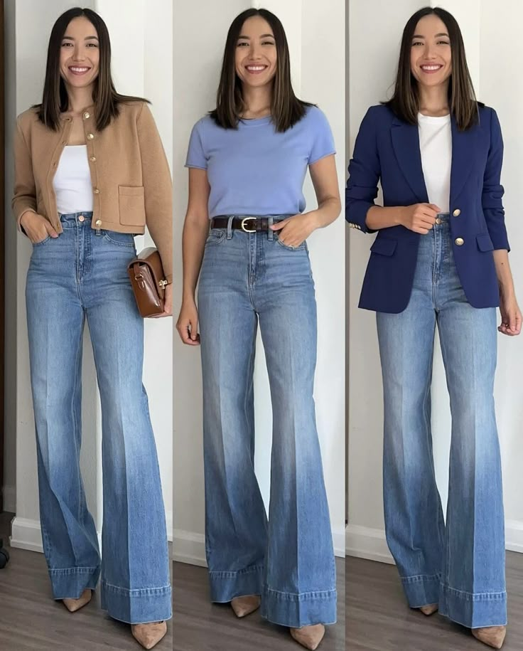 Casual Chic Attire For Women, Business Casual Florida Work Outfits, Wide Leg Jeans Outfit, Most Comfortable Jeans, Looks Jeans, Blue Jean Outfits, Mom Outfit, 2024 Style, Elegante Casual