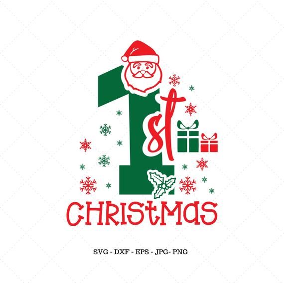 the number one christmas svg file with santa claus and presents on it's side