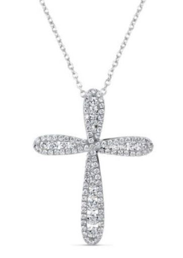 18kt White Gold Diamond Cross Pendant (1.25 ctw) Cross-shaped Diamond Necklace With Single Cut Diamonds, Brilliant Cut Diamond Cross Necklace, Diamond Cross Pendant With Brilliant Cut, Diamond Cross Pendant Jewelry With Brilliant Cut, Round Diamond Cut Cross Necklace, Cross-shaped Diamond Necklace With Accents, Brilliant Cut Diamond Cross Pendant Jewelry, Formal Diamond Cross Necklace With Brilliant Cut, Formal Diamond White Cross Diamond Necklace