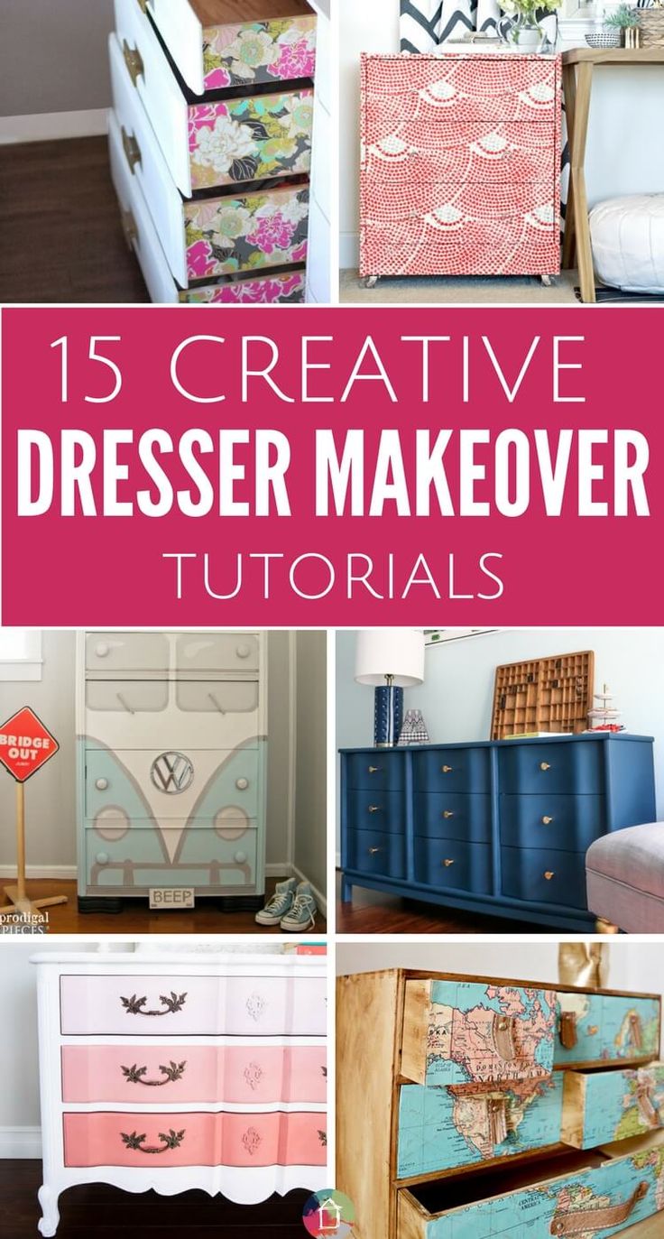 different dressers with the words 15 creative dresser makeovers