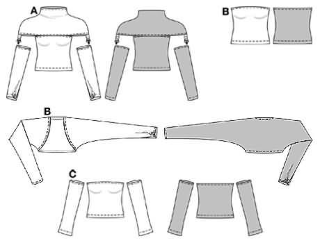 the sewing pattern shows how to make a cropped top with long sleeves and cuffs