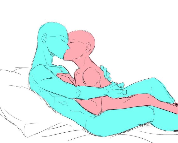 a drawing of a man and woman sitting on a bed with their arms around each other