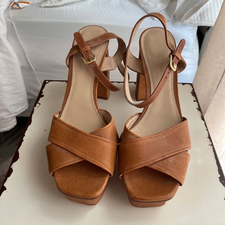 Brand New Never Worn Size 10 Real Leather Stuart Weitzman Platform Sandals Originally $495 It’s About A 5.5 Inch Heel But Without Platform You’re Only Elevated A Couple Inches So They Are Actually Super Comfortable. $75 Is My Lowest; That’s Nearly An 85% Discount. Chic Brown Sandals With Block Heel, Chic Brown Almond Toe Sandals, Brown Leather Almond Toe Sandals, Leather Sandals With Stacked Heel And Almond Toe, Chic Brown Block Heel Sandals, Formal Brown Sandals With Stacked Heel, Chic Brown Heels With Leather Sole, Brown Leather Sole Almond Toe Sandals, Brown Sandals With Padded Block Heel