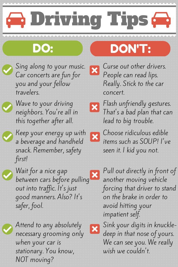 the rules for driving tips are shown in this graphic above it is an image of what to do when you're driving