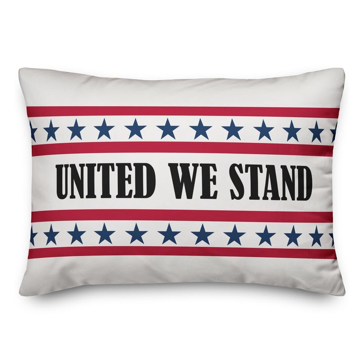 a pillow with the words united we stand on it in red, white and blue stars