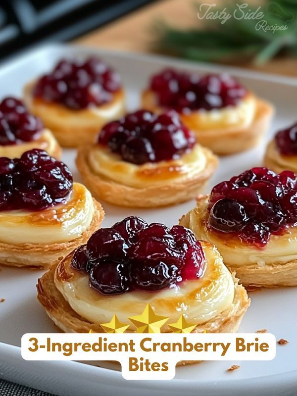 small cranberry brie bites on a white plate